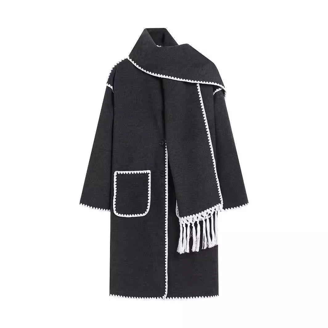 Women's Oversized Coat Jacket with Fringe and Decorative Collar NOVAE