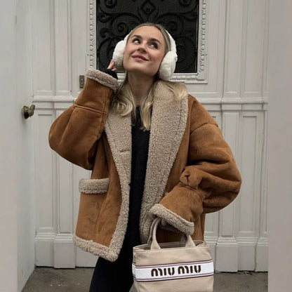 Women's cozy jacket with teddy fur details NOVAE