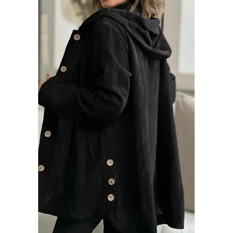Women's cozy hooded jacket made of fine corduroy fabric NOVAE