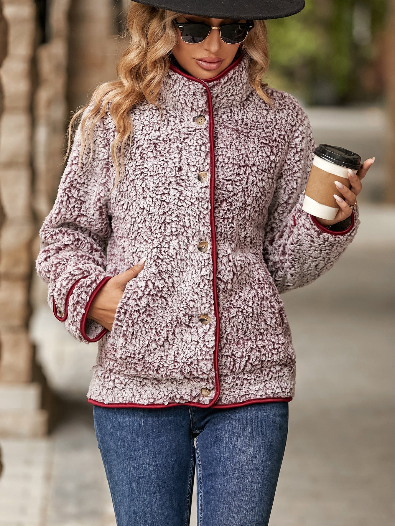 Women's fleece jacket with high collar and cozy texture NOVAE