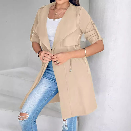 Women's fashionable trench coat jacket with deep V-neck and practical pockets NOVAE