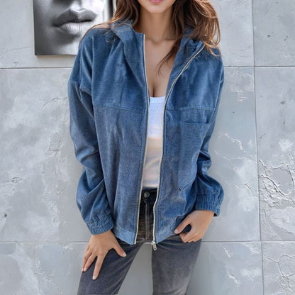 Women's casual corduroy jacket with practical pockets and elegant zipper NOVAE