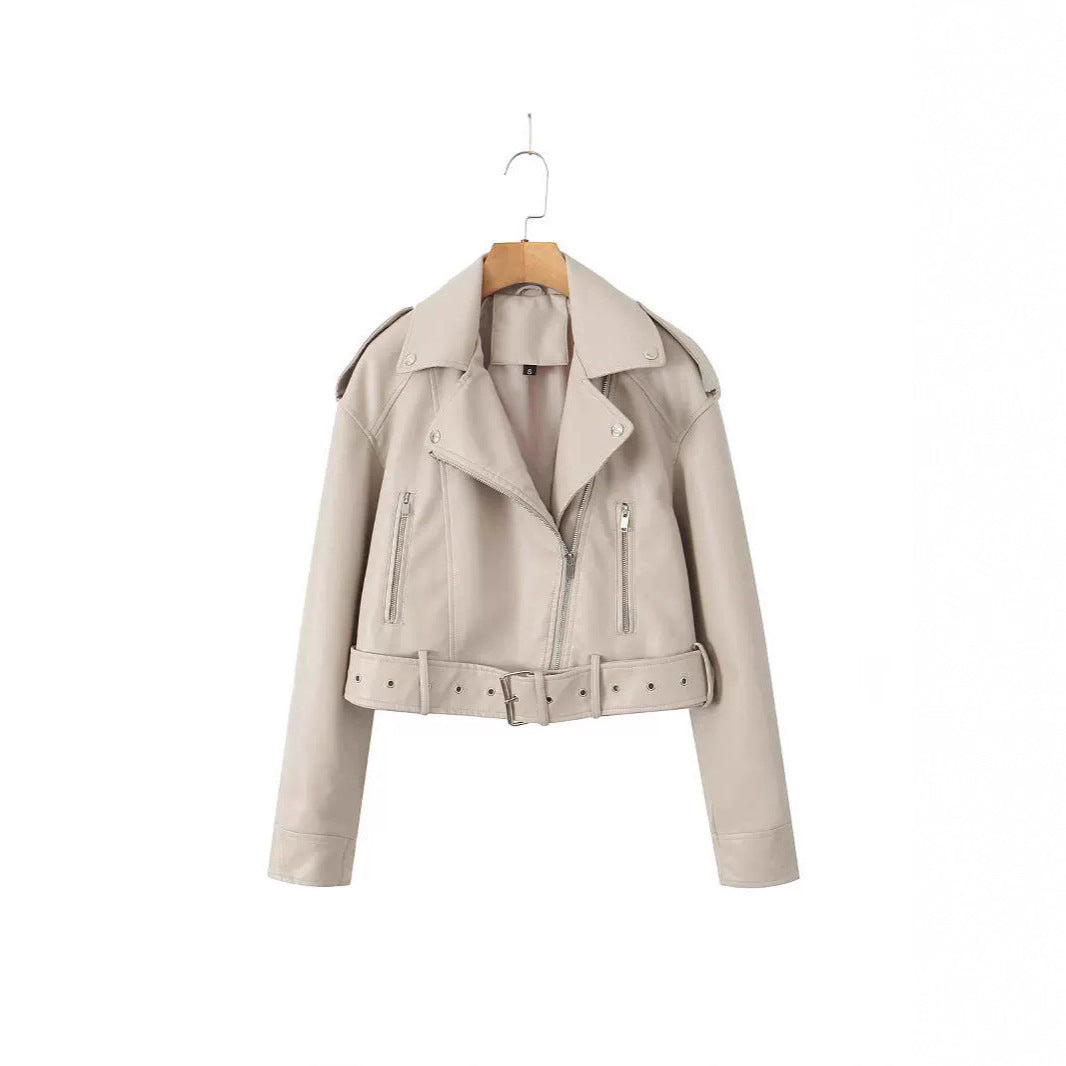 Women's fashionable biker jacket in a minimalist design with practical zip pockets NOVAE