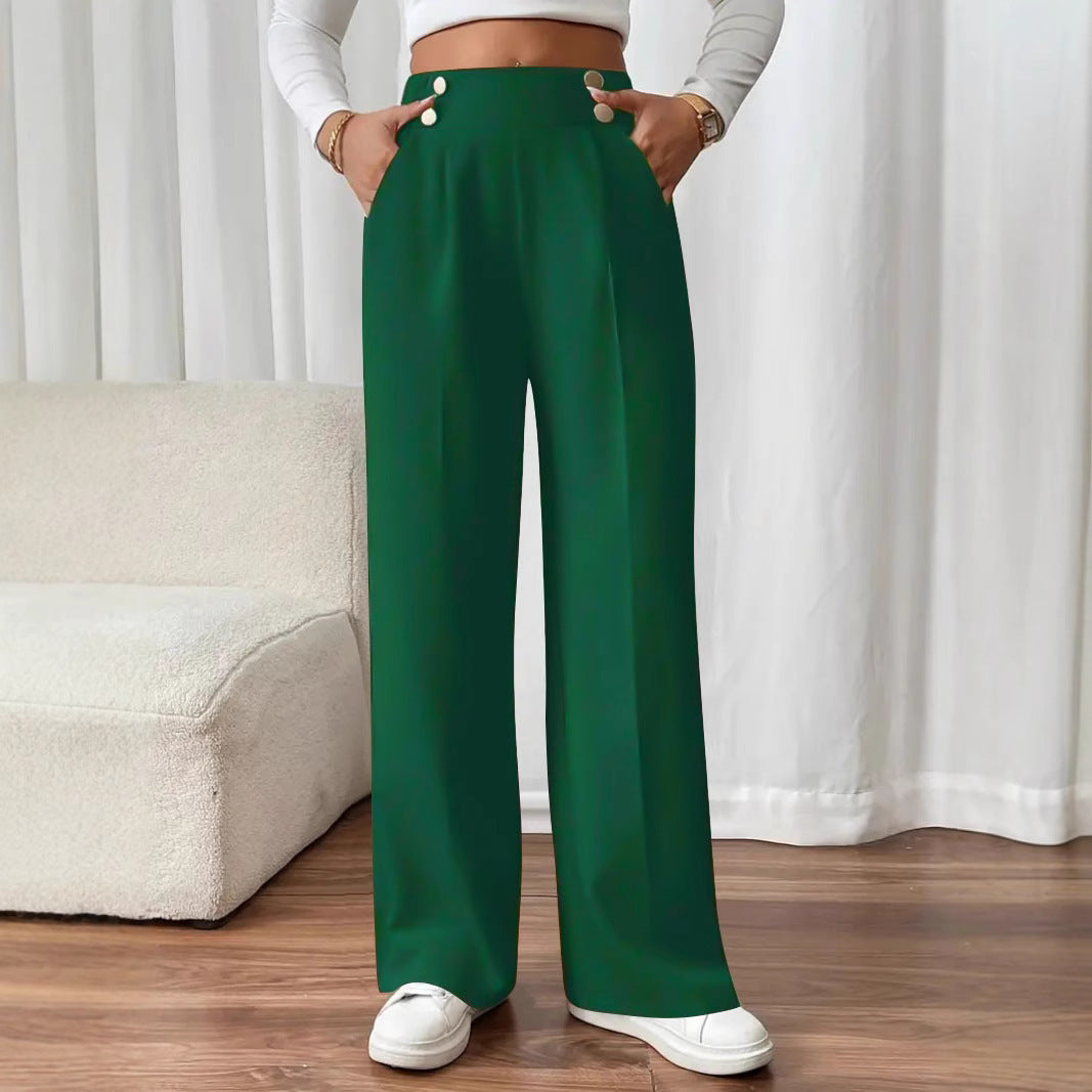 Women's wide-leg high-waisted trousers with elegant button details NOVAE