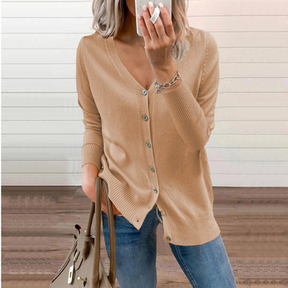 Women's cardigan with deep V-neck and button details NOVAE