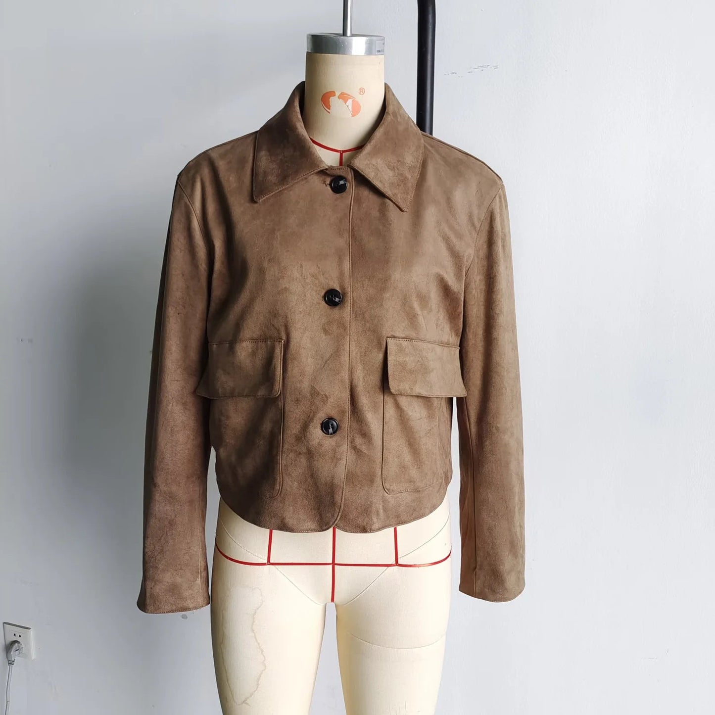 Women's fashionable short jacket made of high-quality imitation suede with practical pockets NOVAE