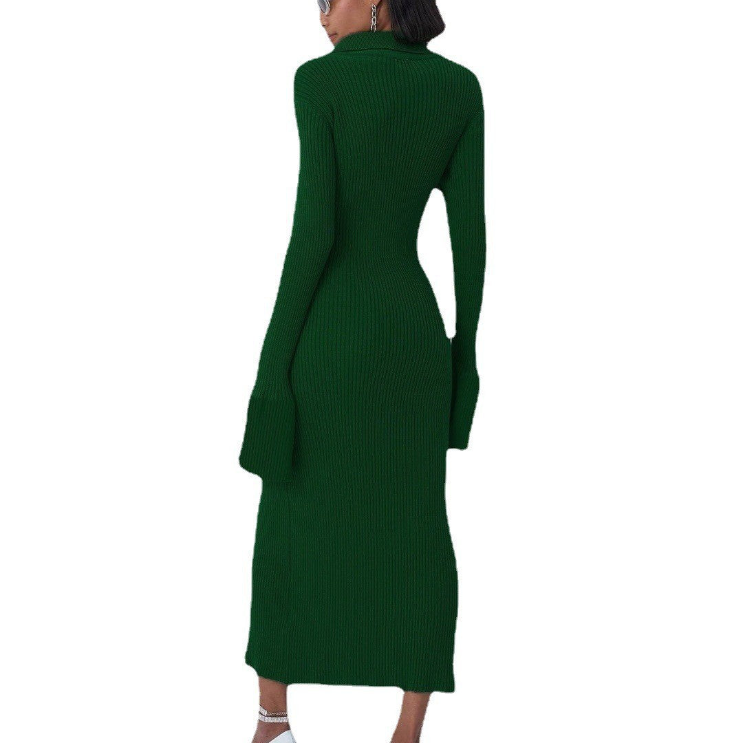 Women's Ribbed Knit Dress with Buttons and Side Straps NOVAE