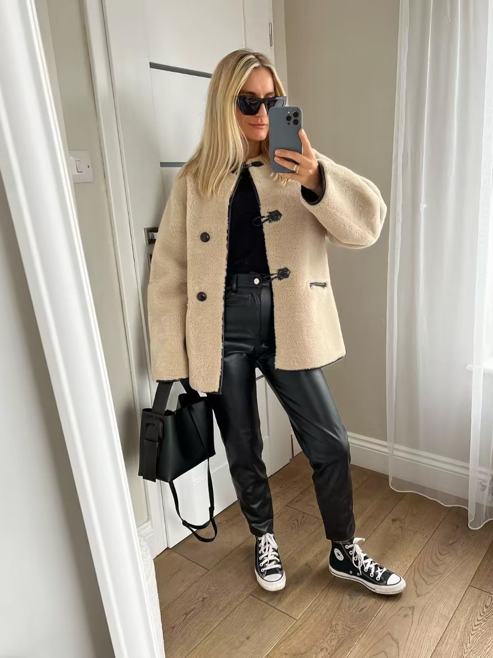 Women's fleece jacket with modern button details and side pockets NOVAE