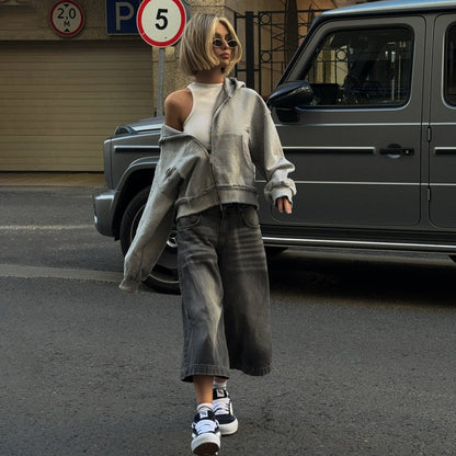 Women's casual oversized shirt jacket with fashionable decorative seams and practical pockets NOVAE