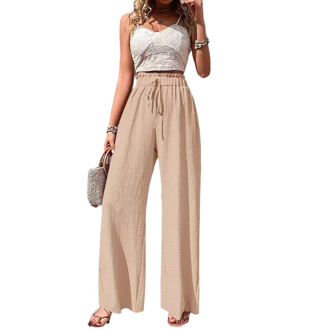 Women's wide-leg summer trousers with elasticated waistband NOVAE
