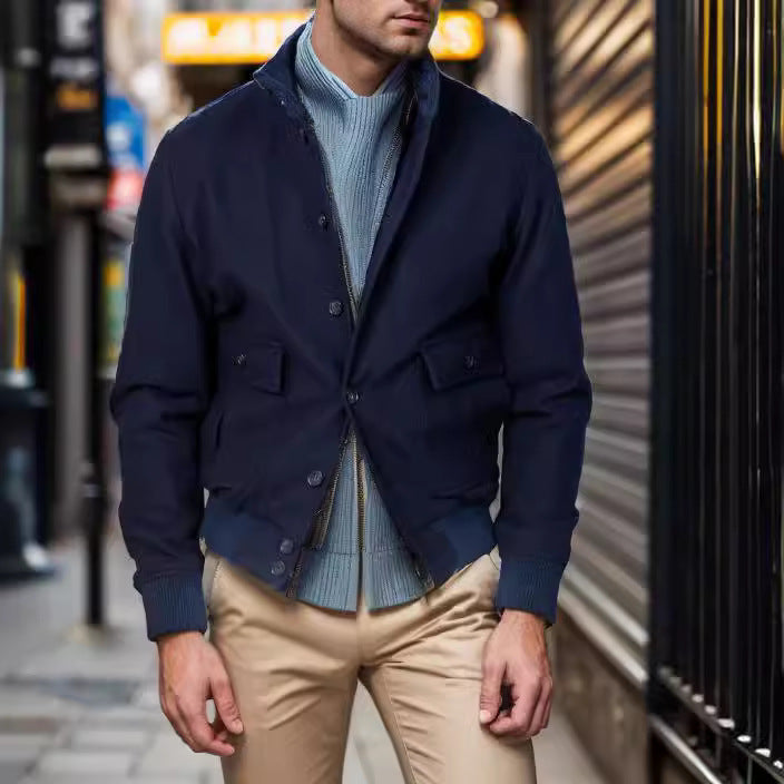 Men's casual transitional jacket with practical pockets and high collar NOVAE