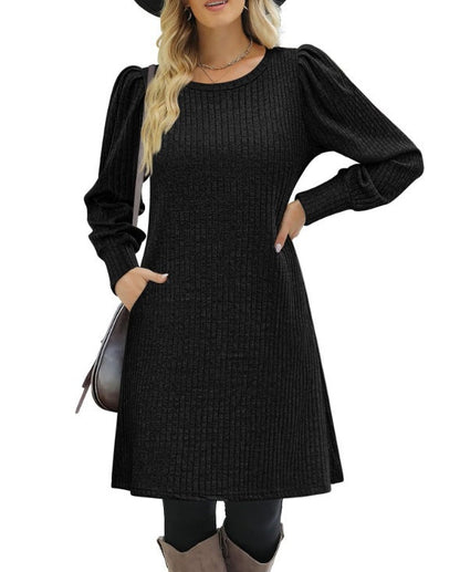 Women's sweater dress with ruffle details and side pockets NOVAE