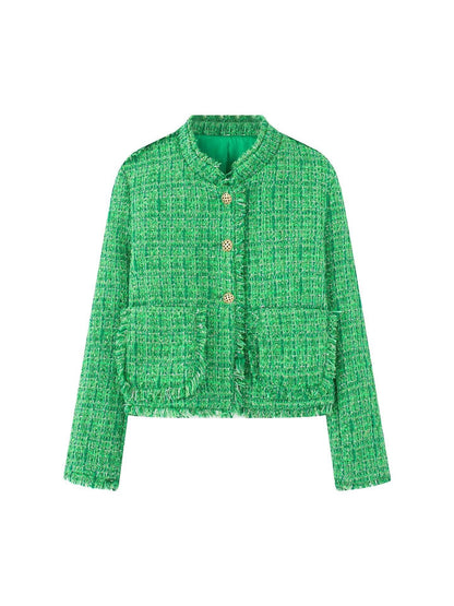 Women's stylish short jacket in a structured tweed design with decorative buttons NOVAE