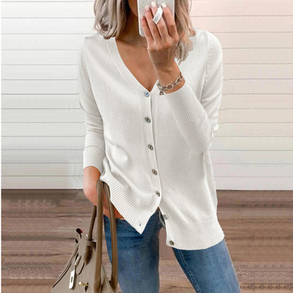 Women's cardigan with deep V-neck and button details NOVAE