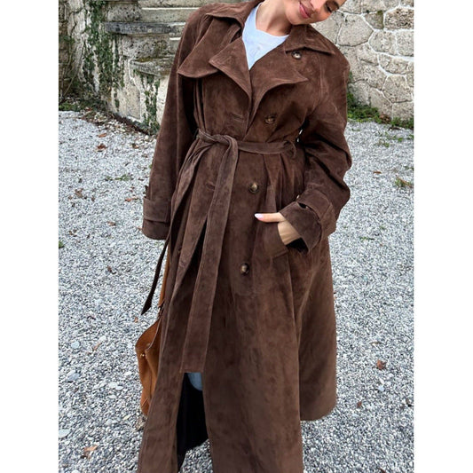 Women's elegant long trench coat made of high-quality suede NOVAE