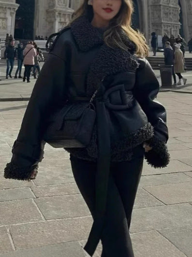 Women's Oversized Faux Leather Jacket with Cozy Lining NOVAE