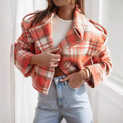 Women's short jacket with checkered pattern and soft fleece NOVAE