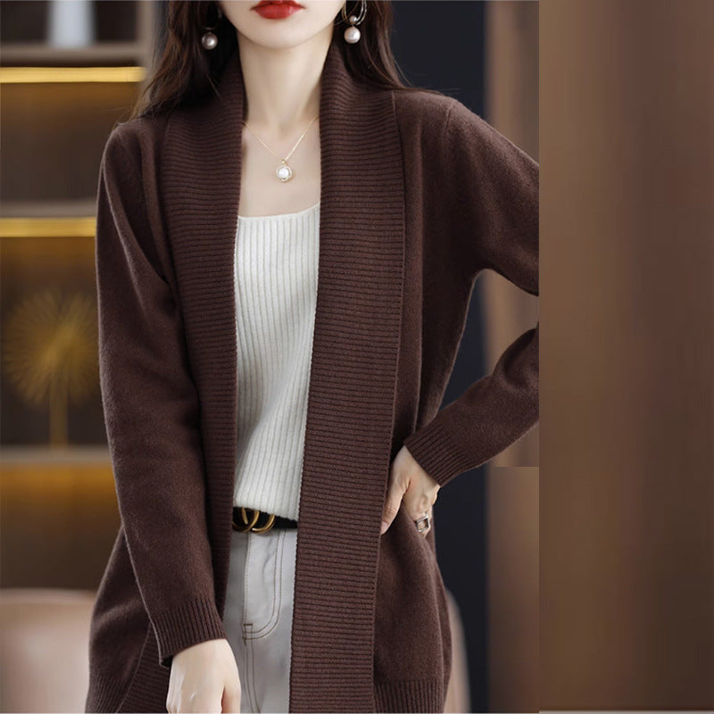Women's cardigan with elegant ribbed texture and open cut NOVAE