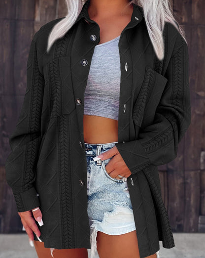 Women's fashionable jacket with all-over textured design and traditional button closure NOVAE