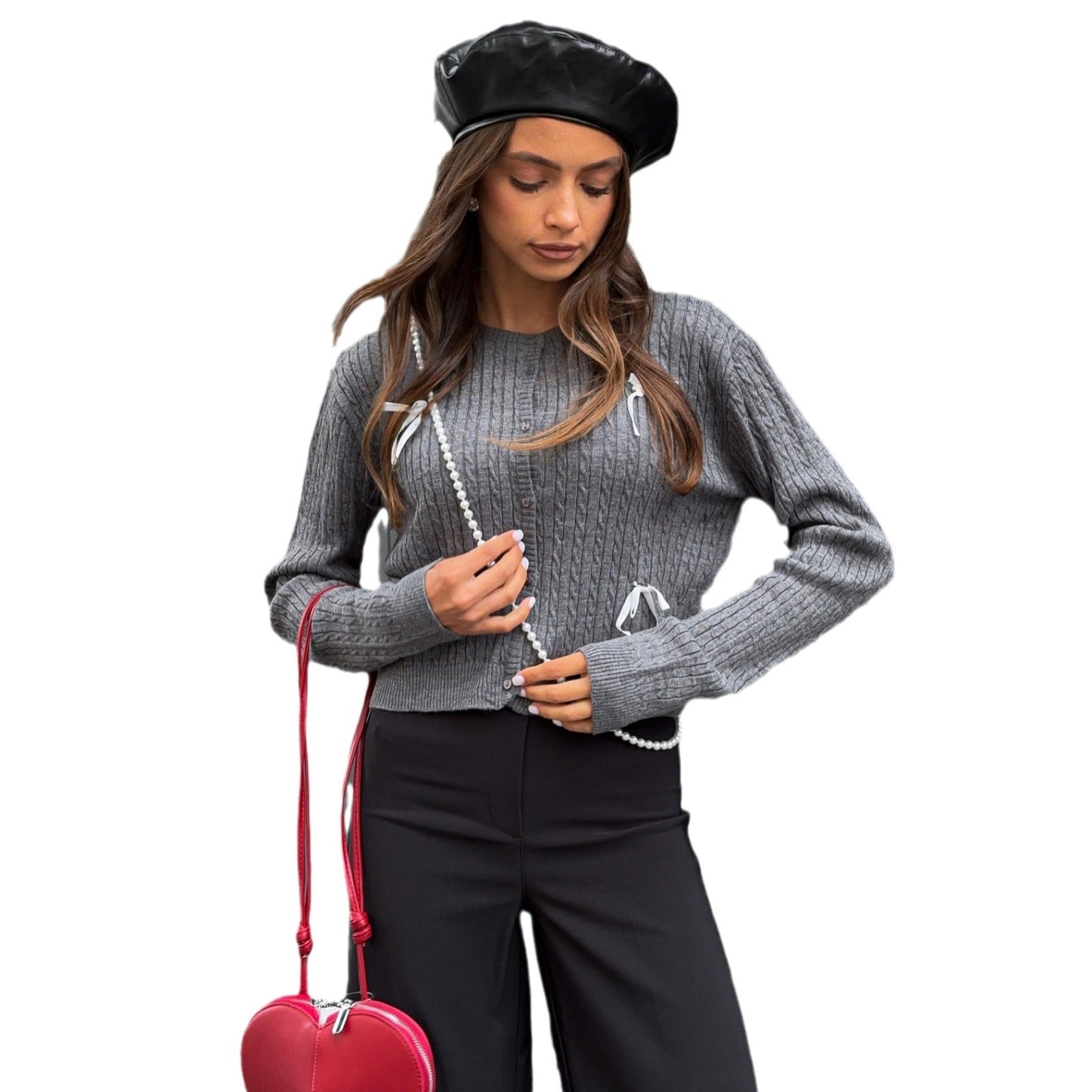 Women's cropped cardigan with elegant ruffles and fashionable details NOVAE