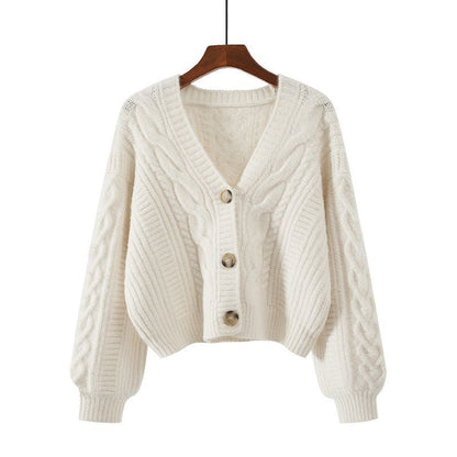 Women's cardigan with unusual cable pattern and deep V-neck NOVAE