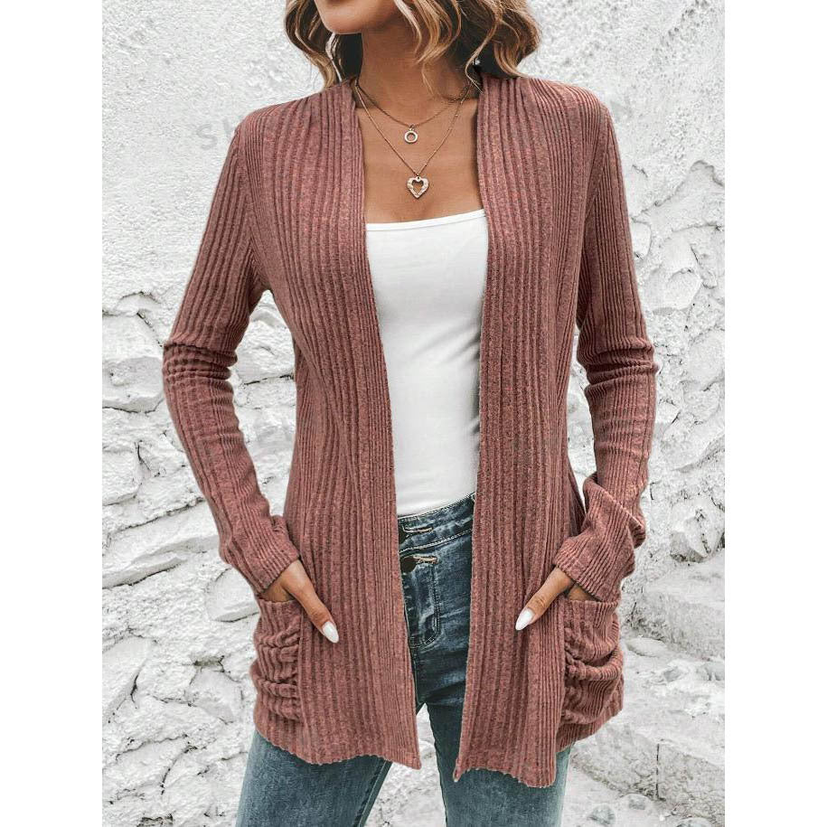 Women's cardigan with fashionable ribbed design and practical pockets NOVAE