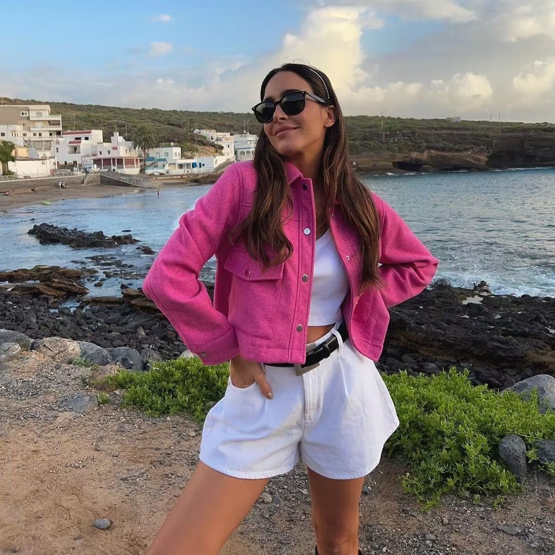 Women's short jacket made of high-quality material with practical chest pockets NOVAE