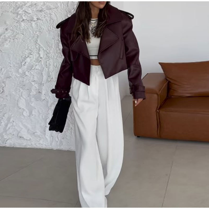 Women's trendy biker leather jacket with oversized cut NOVAE