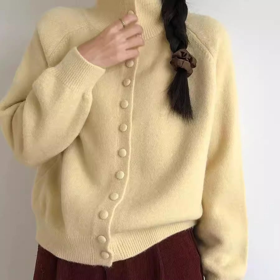 Women's cardigan with high collar and decorative buttons NOVAE