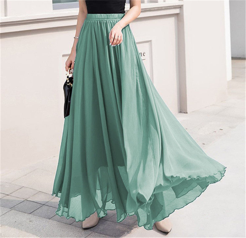 Women's long, flowing skirt with elastic waistband and swing hem NOVAE