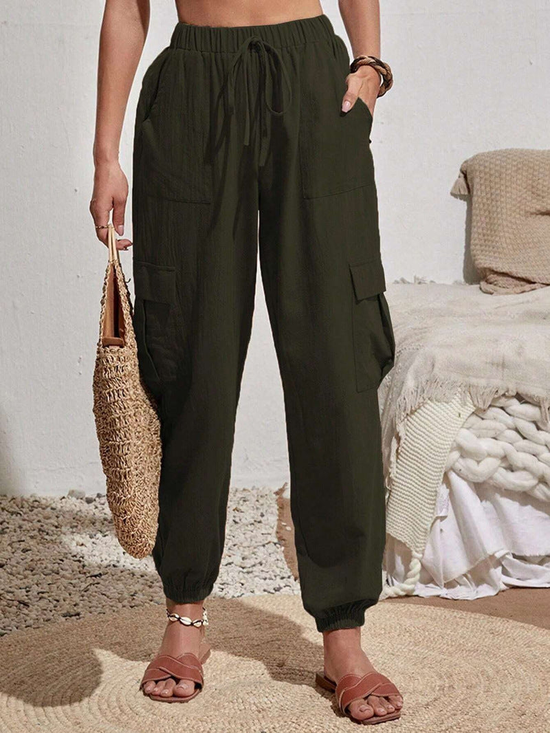 Women's casual cargo trousers with elasticated waistband and practical pockets NOVAE