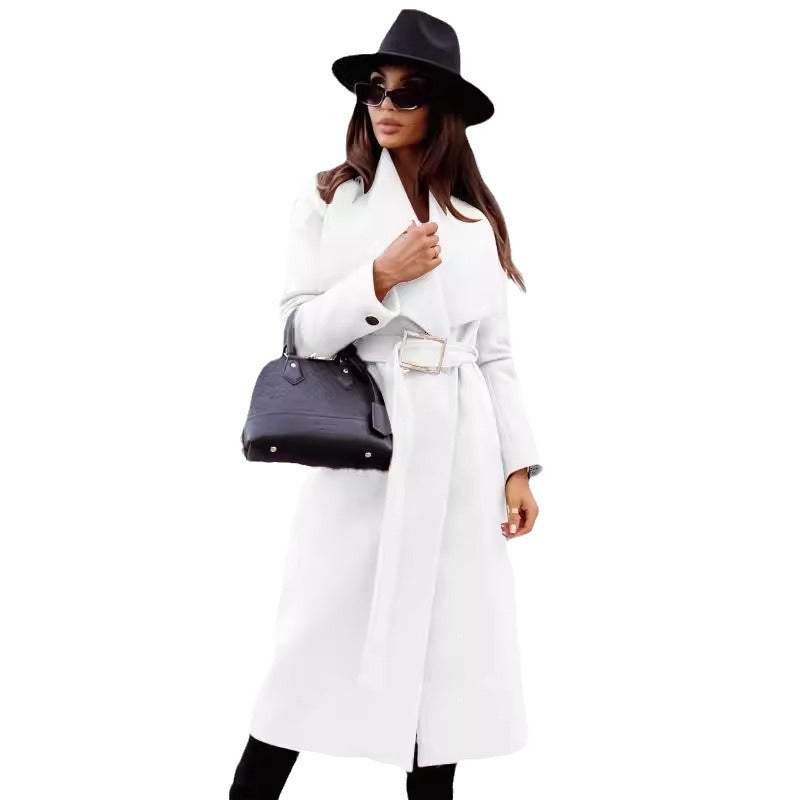 Women's elegant trench coat with wide lapels and adjustable belt NOVAE