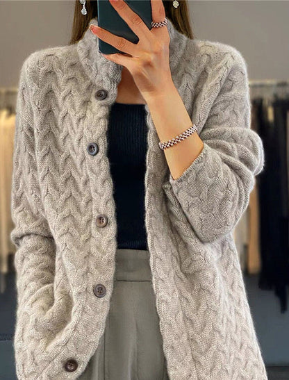 Women's cardigan with fashionable cable knit pattern NOVAE