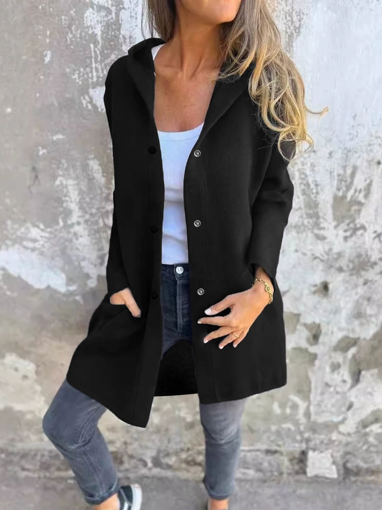 Women's Casual Jacket with Hood and Button Closure NOVAE