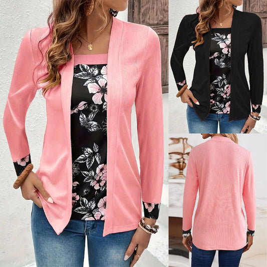 Women's elegant and casual long jacket with floral design NOVAE