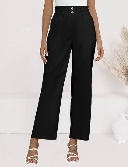 Women's wide-leg palazzo trousers with elasticated waistband and practical button details NOVAE