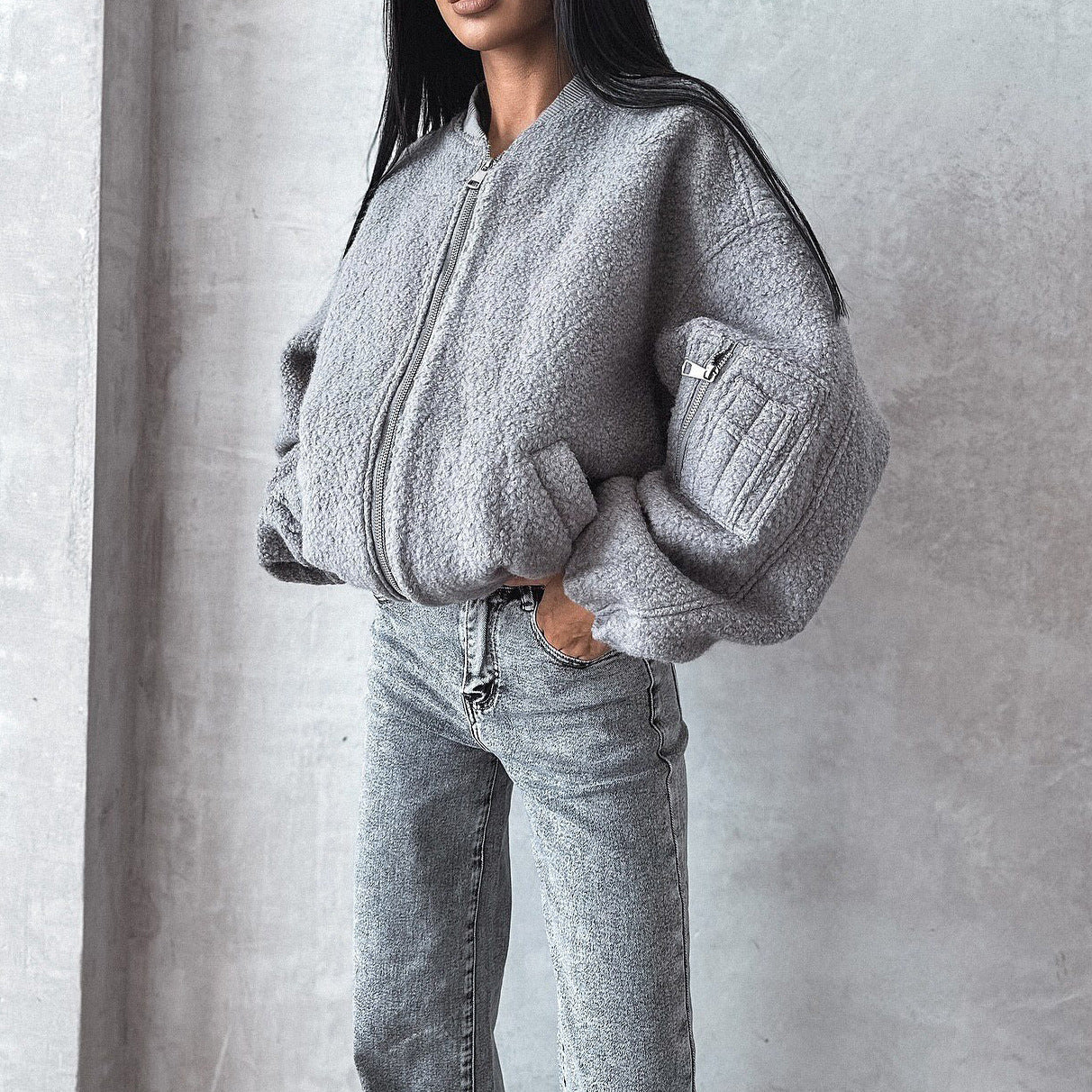 Women's cozy fleece jacket with innovative cut NOVAE