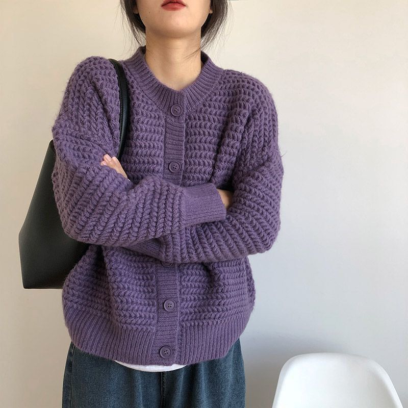 Women's chunky knit cardigan with button details and oversized cut NOVAE