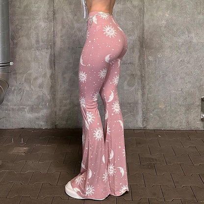 Women's bootcut trousers with artistic moon and sun design NOVAE