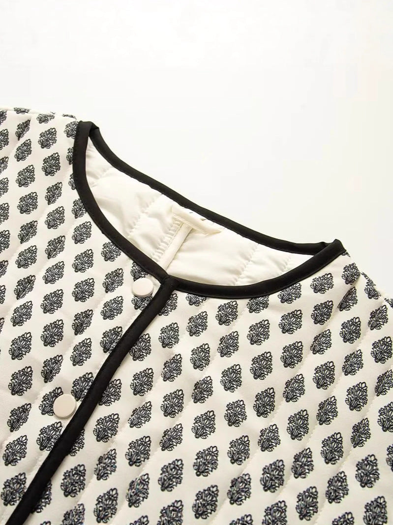 Women's quilted jacket with decorative pockets and modern print NOVAE