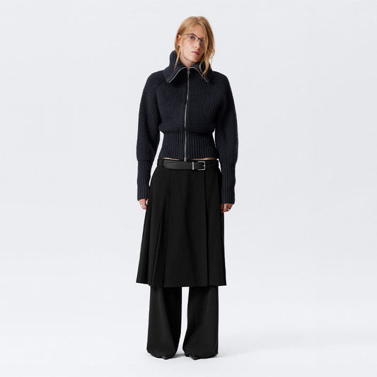 Women's cardigan with high collar and fashionable zipper NOVAE