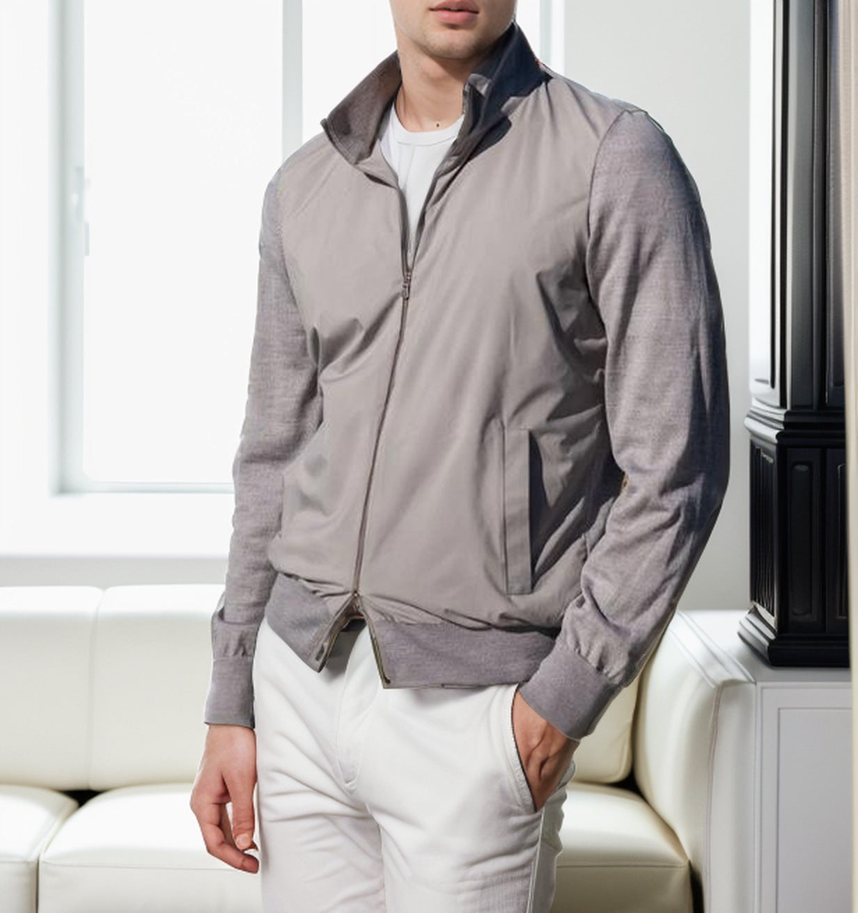 Men's fashionable lightweight jacket with stand-up collar and practical pockets NOVAE