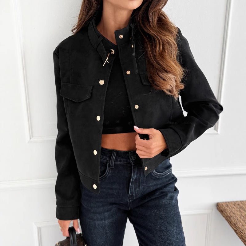 Women's elegant jacket in soft suede with button details NOVAE