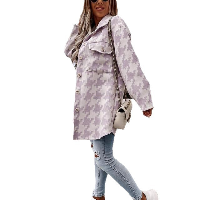 Women's oversized shirt jacket in a modern houndstooth design NOVAE
