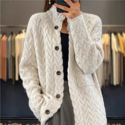 Women's cardigan with fashionable cable knit pattern NOVAE