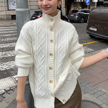 Women's cardigan with high collar and textured surface NOVAE