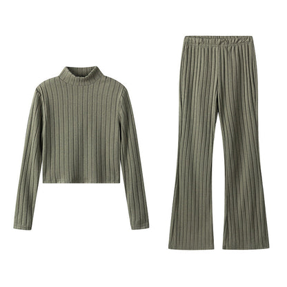 Women's two-piece set with high-necked sweater and flared trousers NOVAE