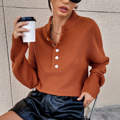 Women's knitted sweater with button placket and textured design NOVAE