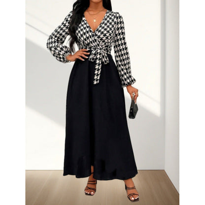Women's maxi dress with crossover closure and elegant houndstooth pattern NOVAE