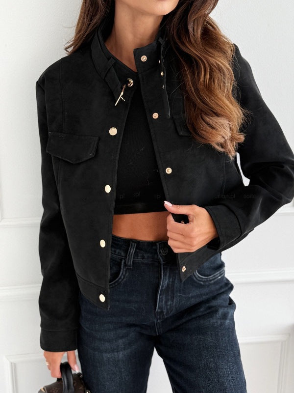 Women's elegant jacket in soft suede with button details NOVAE